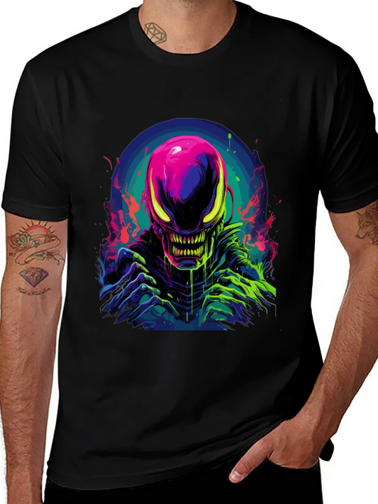 Neon Alien Graphic Black T-Shirt