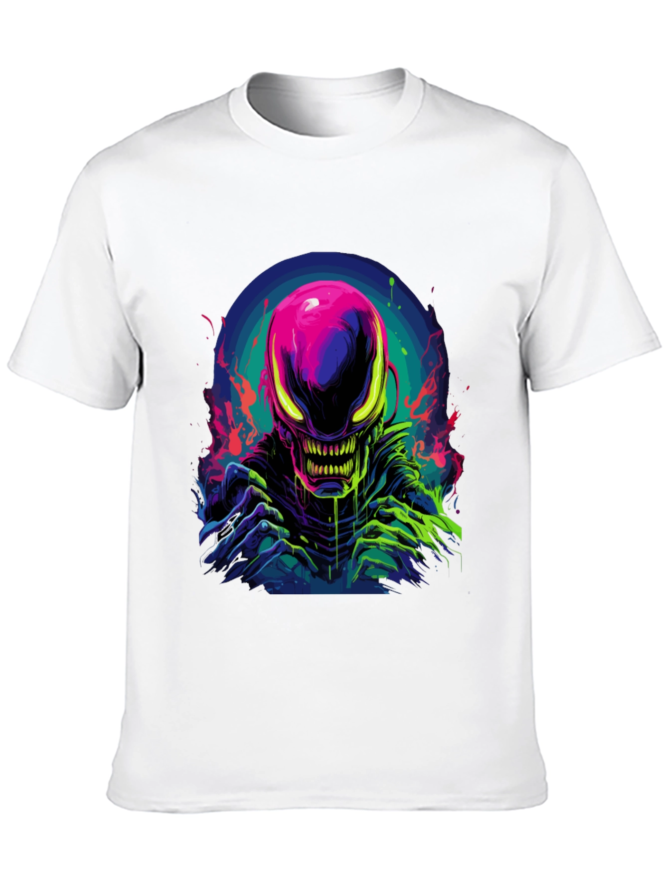 Neon Alien Graphic Black T-Shirt