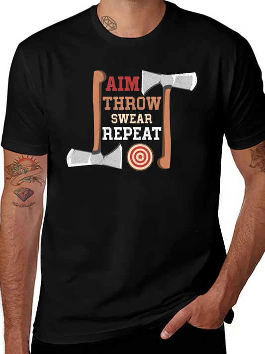 Axe Throwing Aim Swear Repeat Black T-Shirt