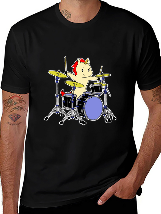 Unicorn Drummer Graphic Tee - Black Cotton T-Shirt