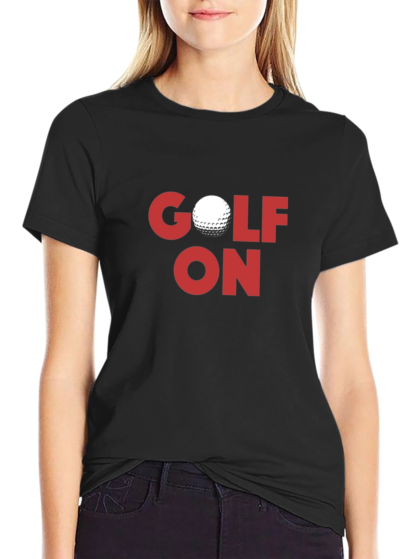 Golf On Graphic Tee - Black Cotton Blend T-Shirt