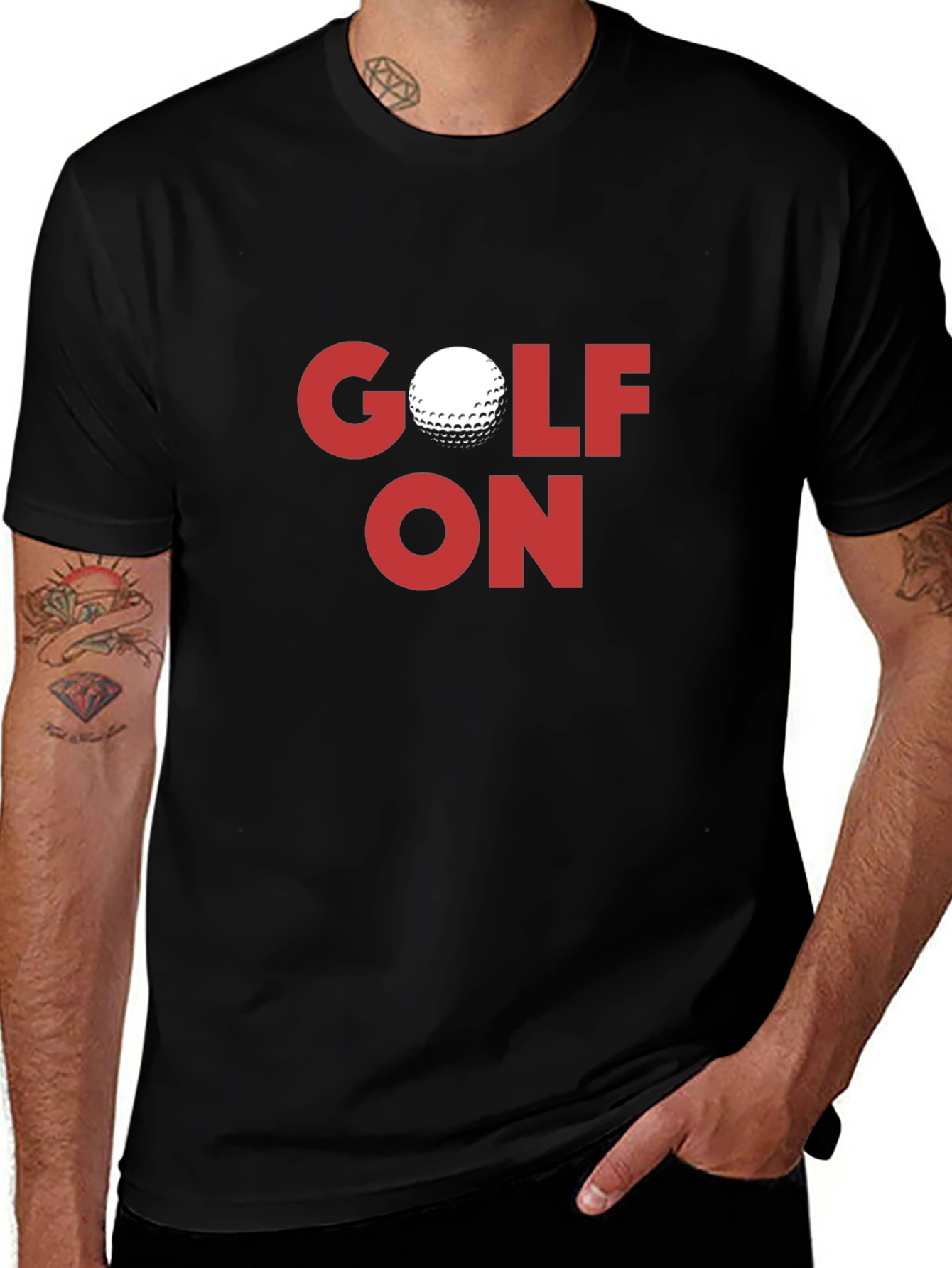 Golf On Graphic Tee - Black Cotton Blend T-Shirt