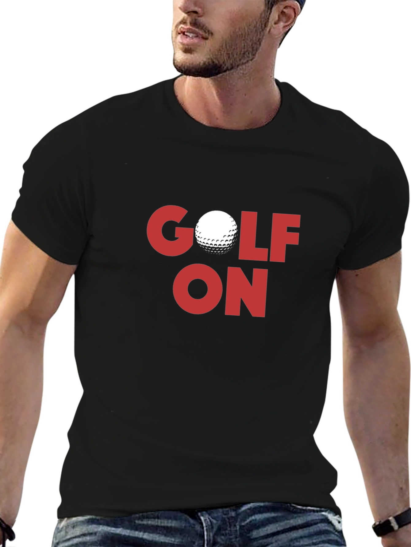 Golf On Graphic Tee - Black Cotton Blend T-Shirt