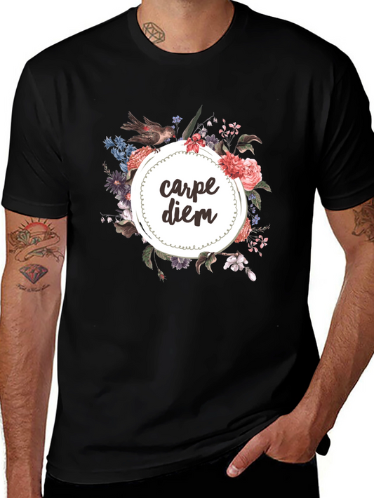 Carpe Diem Floral Graphic Tee - Black T-Shirt
