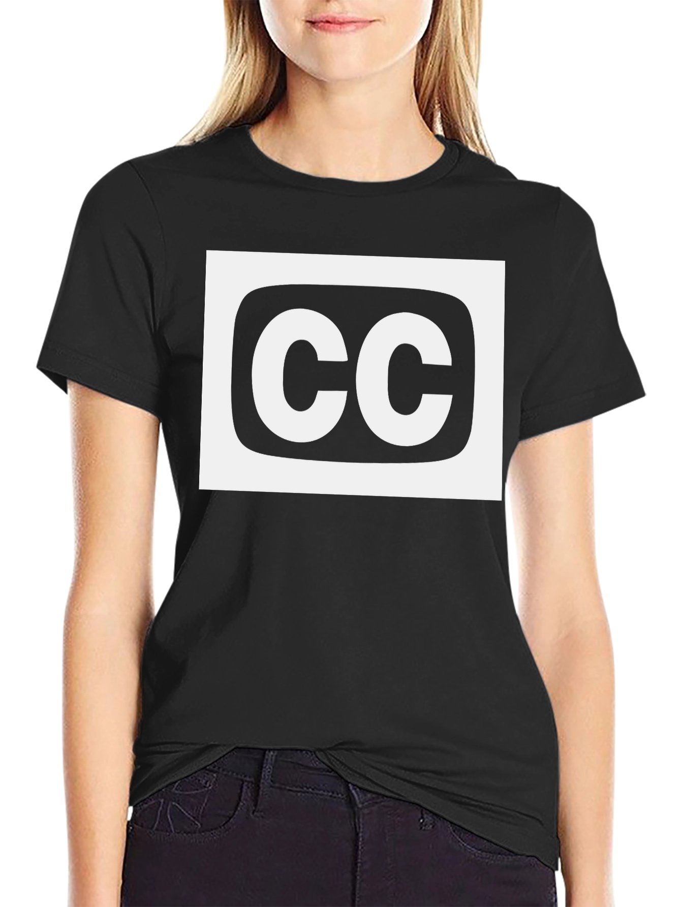 Closed Caption T-Shirt: Black Cotton White CC Logo