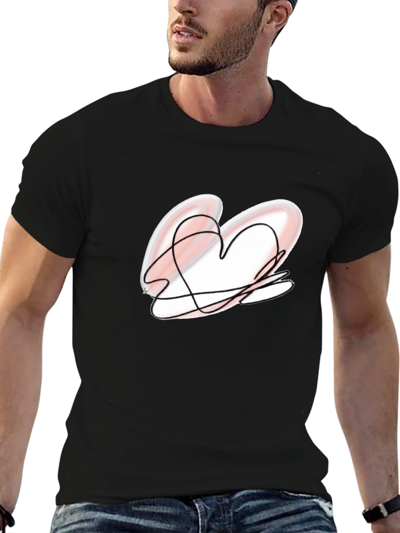 Heart Scribble Black Tee - Unique Graphic Design