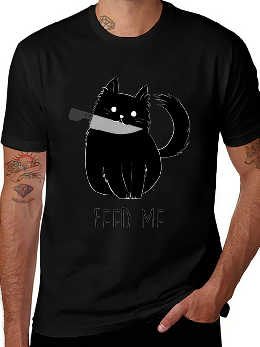 Feed Me Cat Knife Black T-Shirt