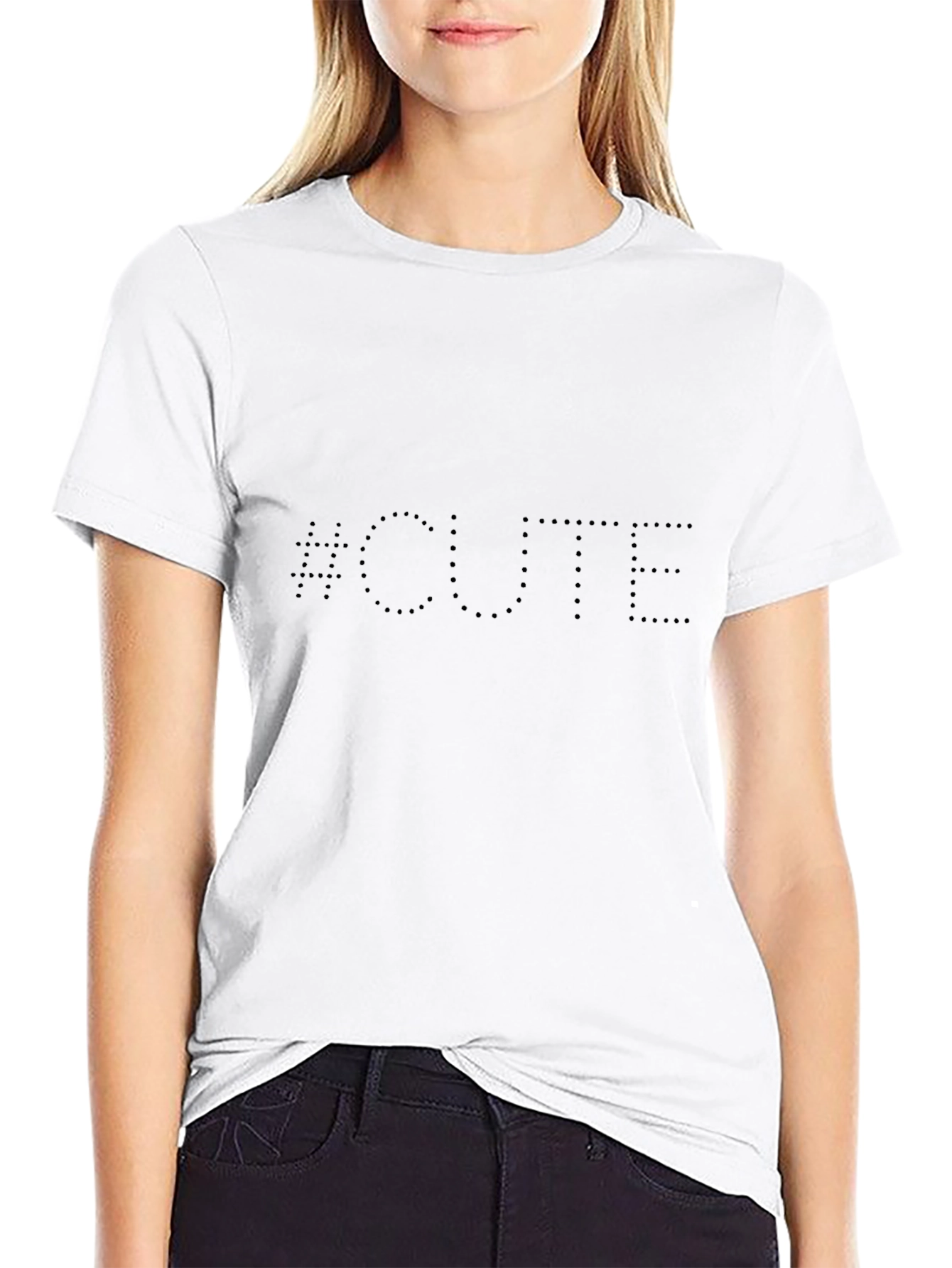 Cute Dotted Text Black T-Shirt