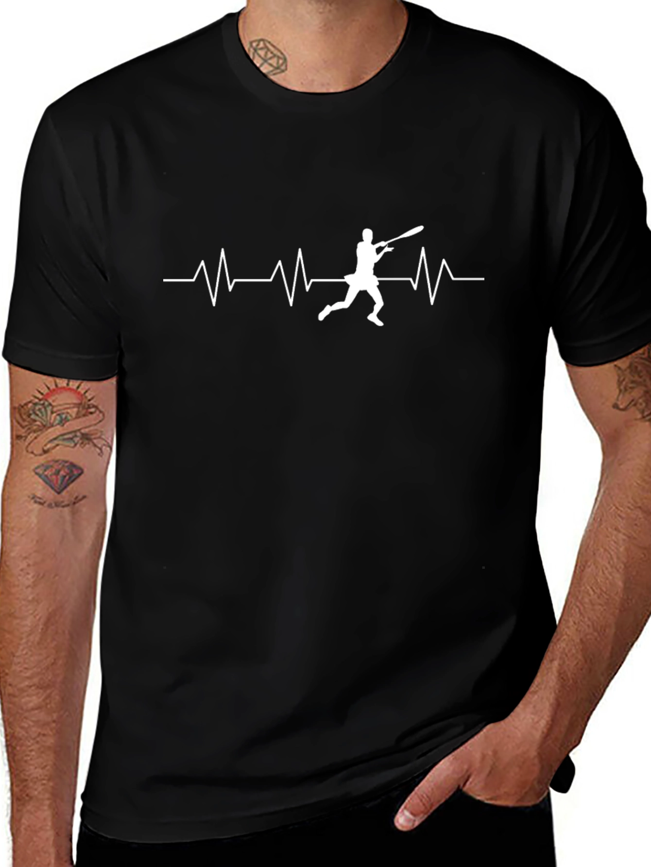 Baseball Heartbeat Graphic Tee - Black