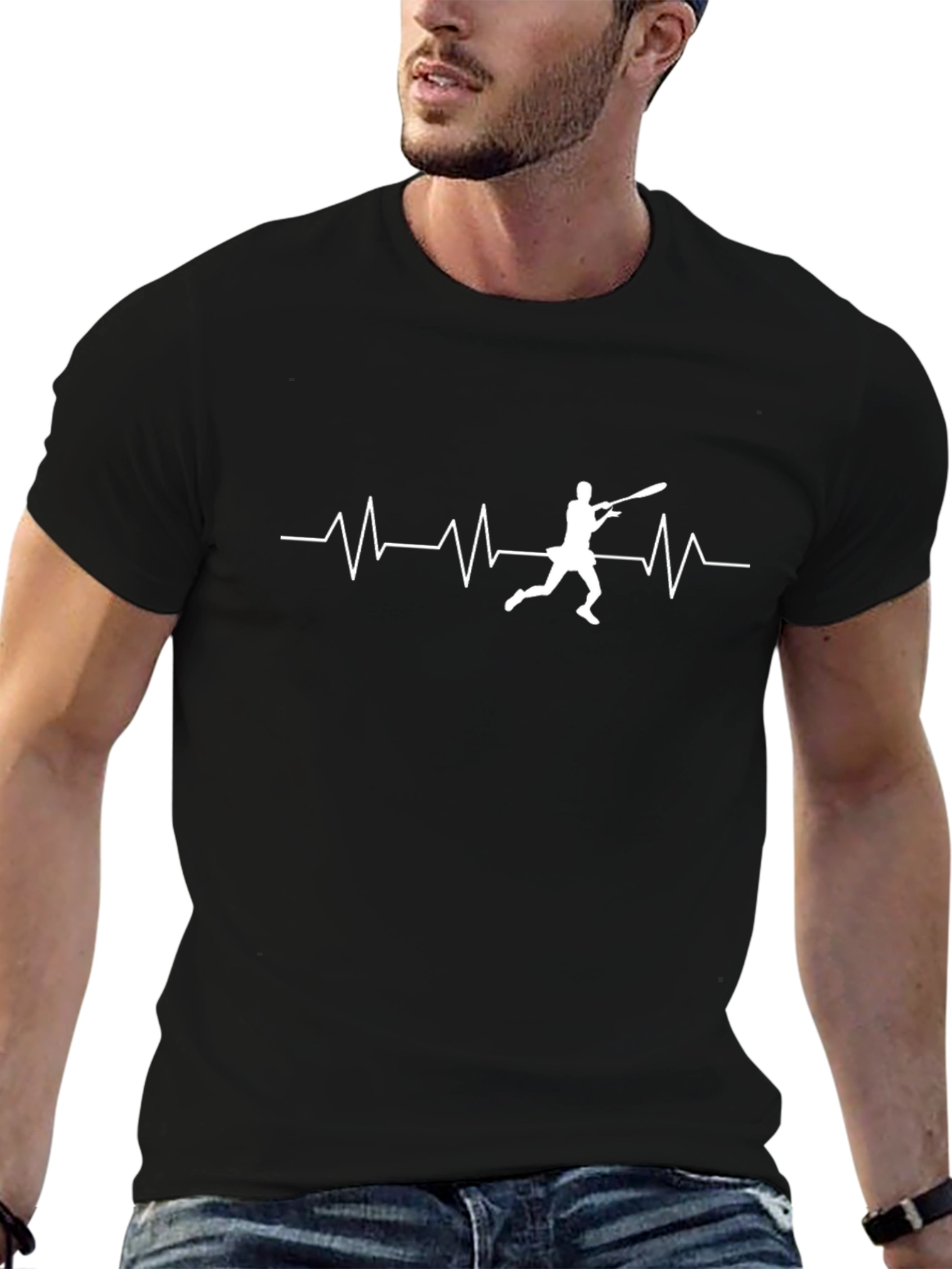 Baseball Heartbeat Graphic Tee - Black