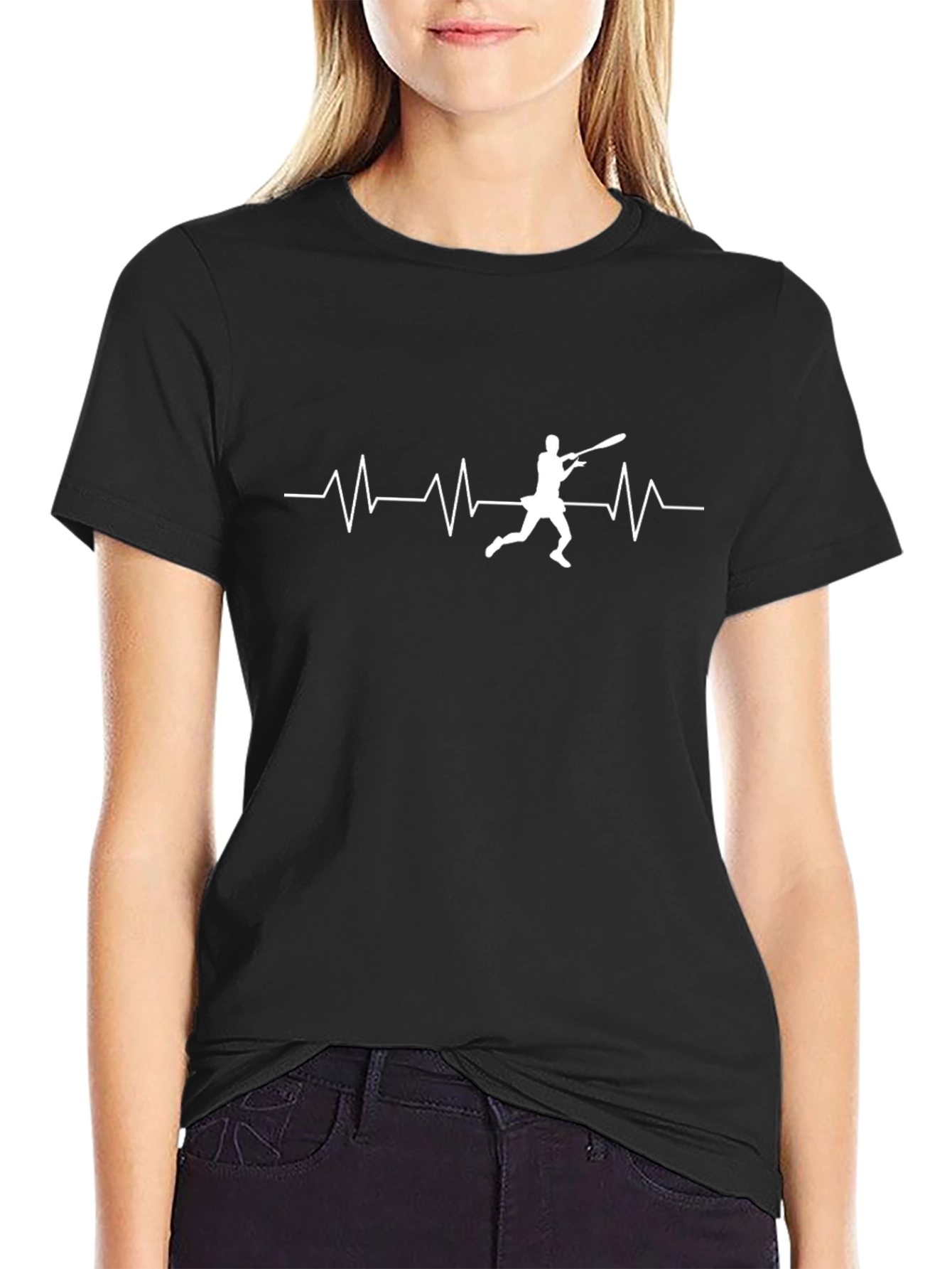 Baseball Heartbeat Graphic Tee - Black