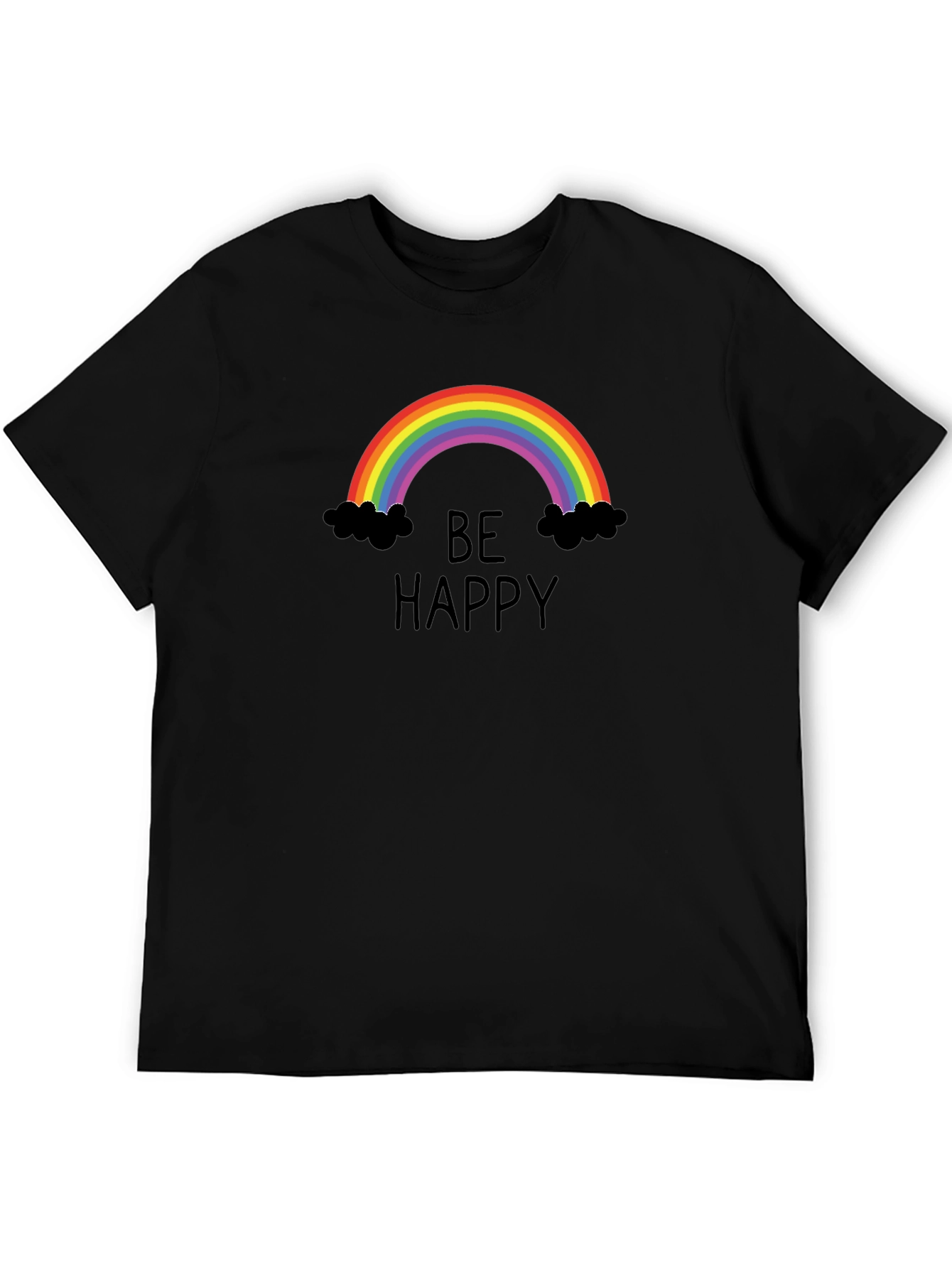 Be Happy Rainbow Graphic Tee - Unisex Black T-Shirt