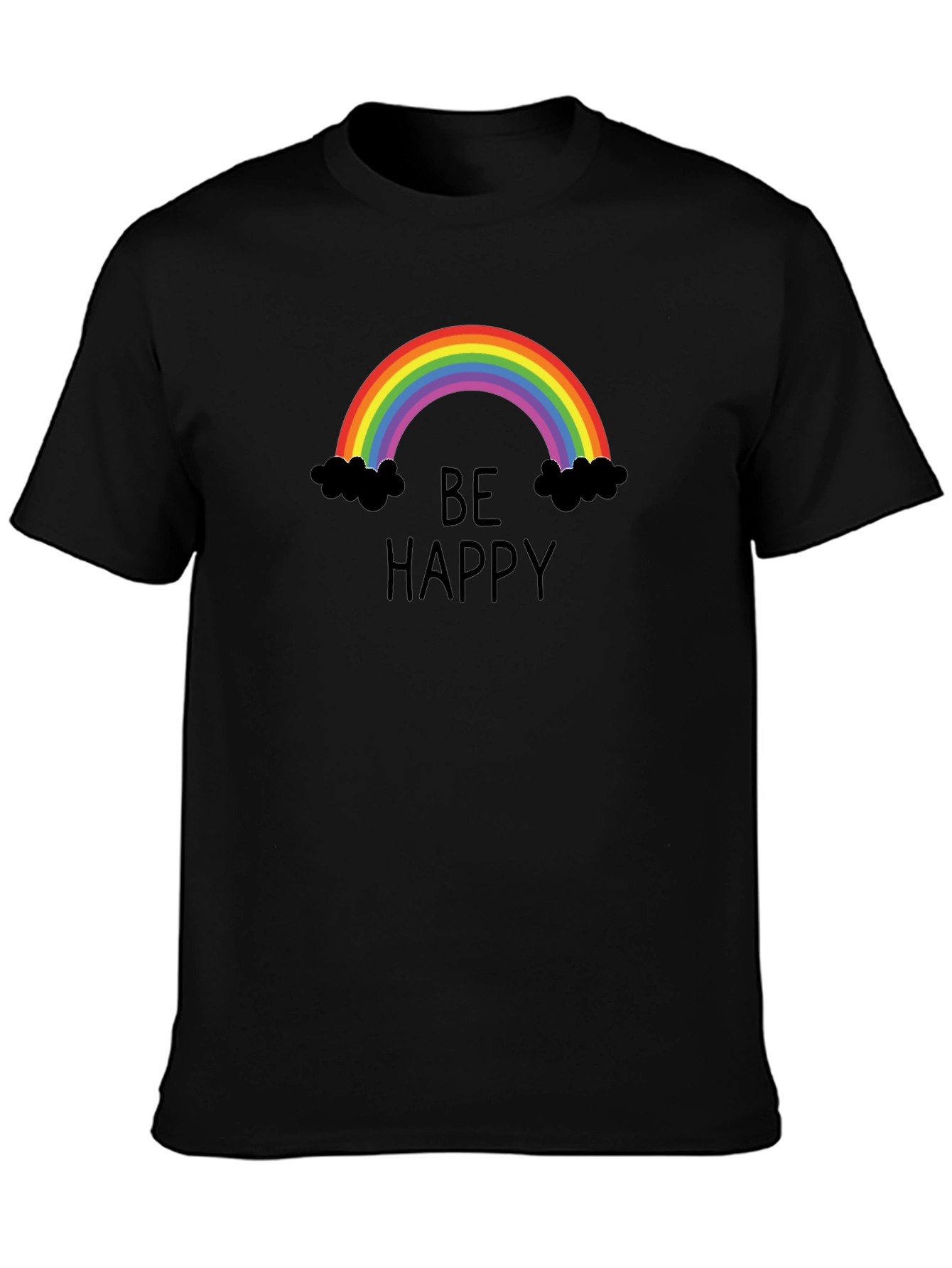 Be Happy Rainbow Graphic Tee - Unisex Black T-Shirt