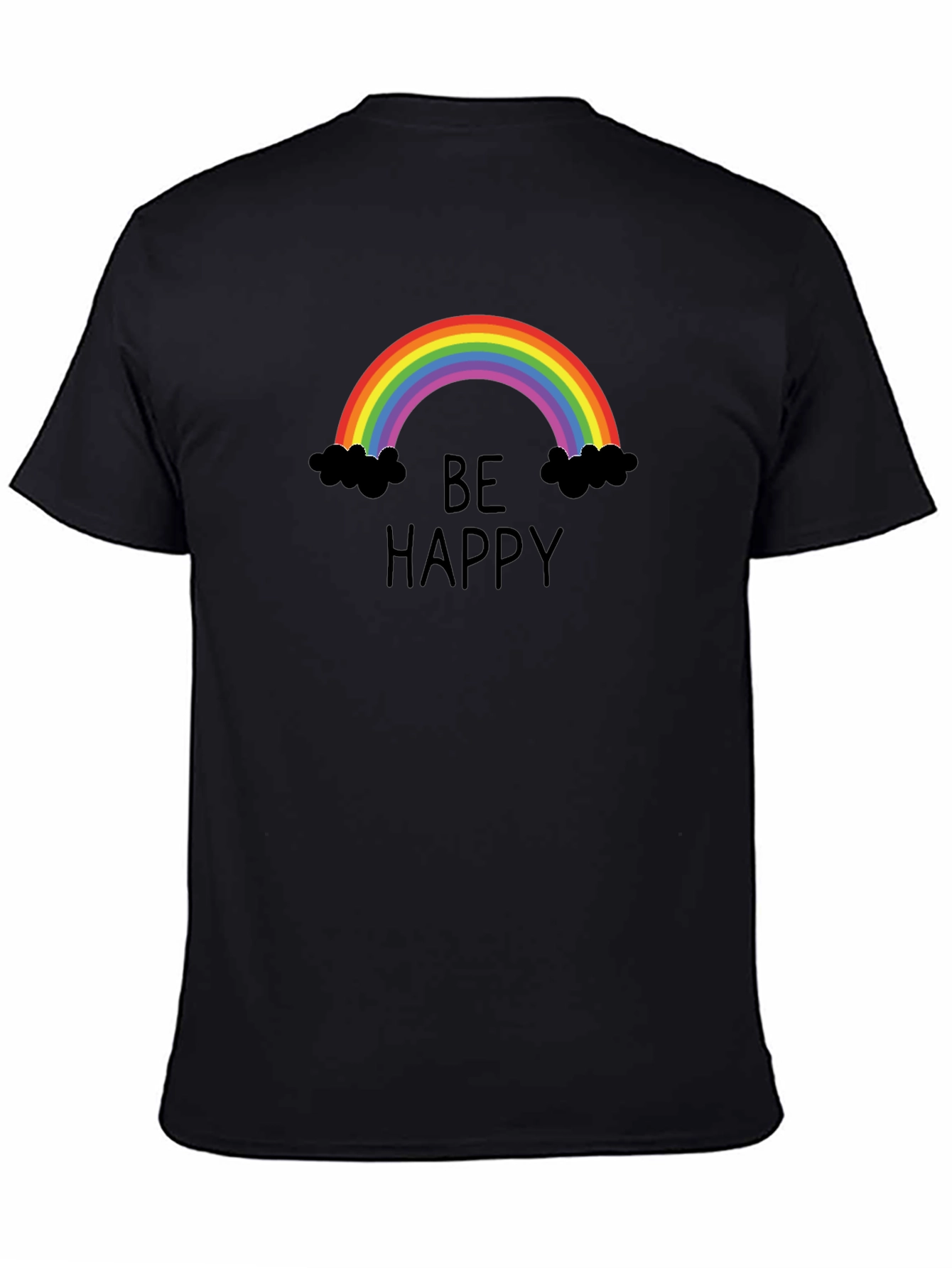 Be Happy Rainbow Graphic Tee - Unisex Black T-Shirt