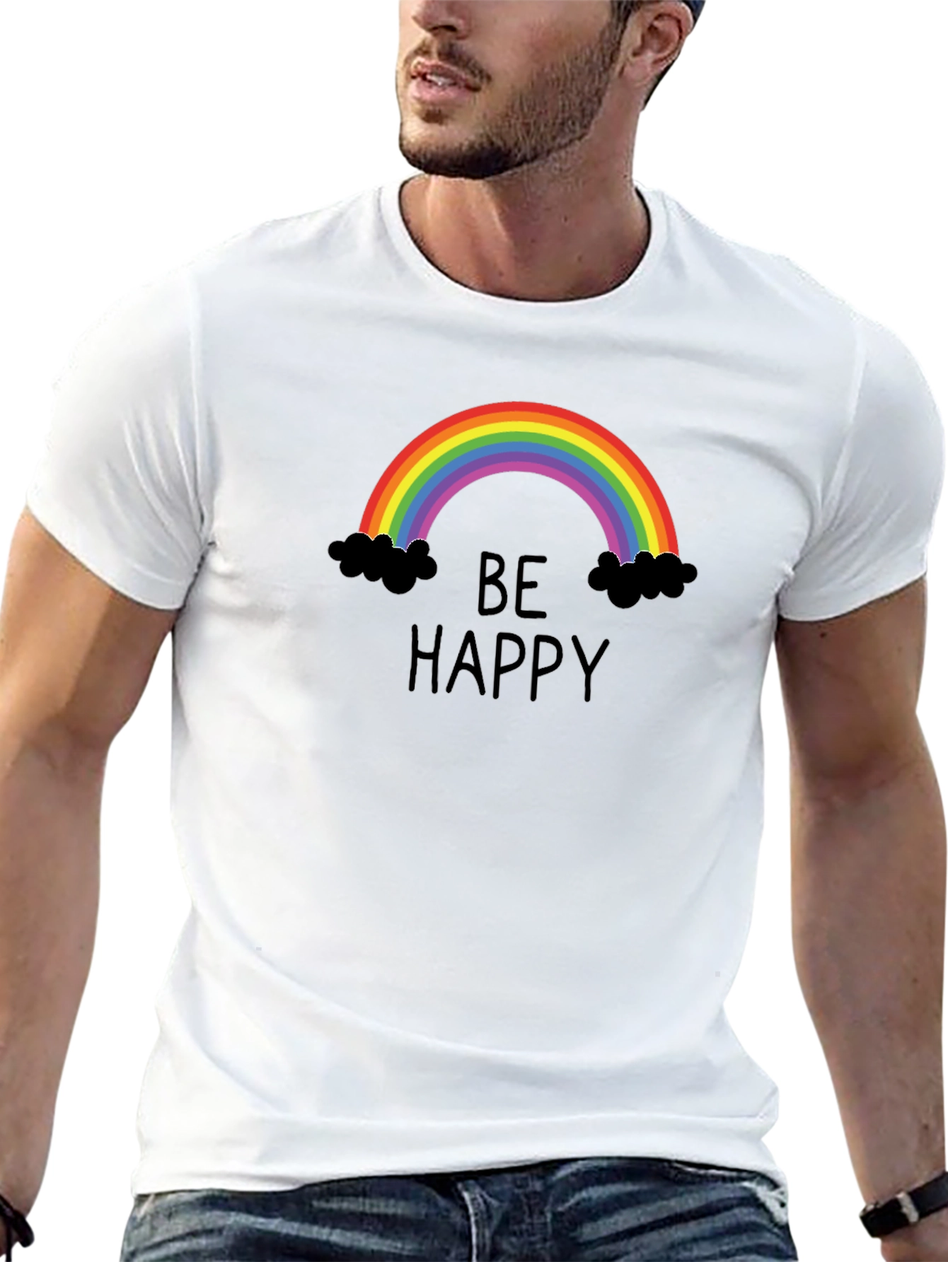 Be Happy Rainbow Graphic Tee - Unisex Black T-Shirt