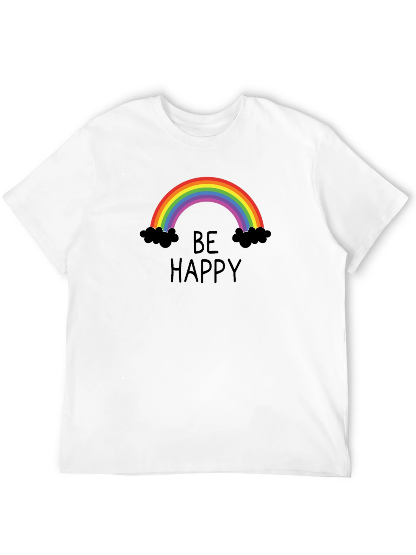 Be Happy Rainbow Graphic Tee - Unisex Black T-Shirt