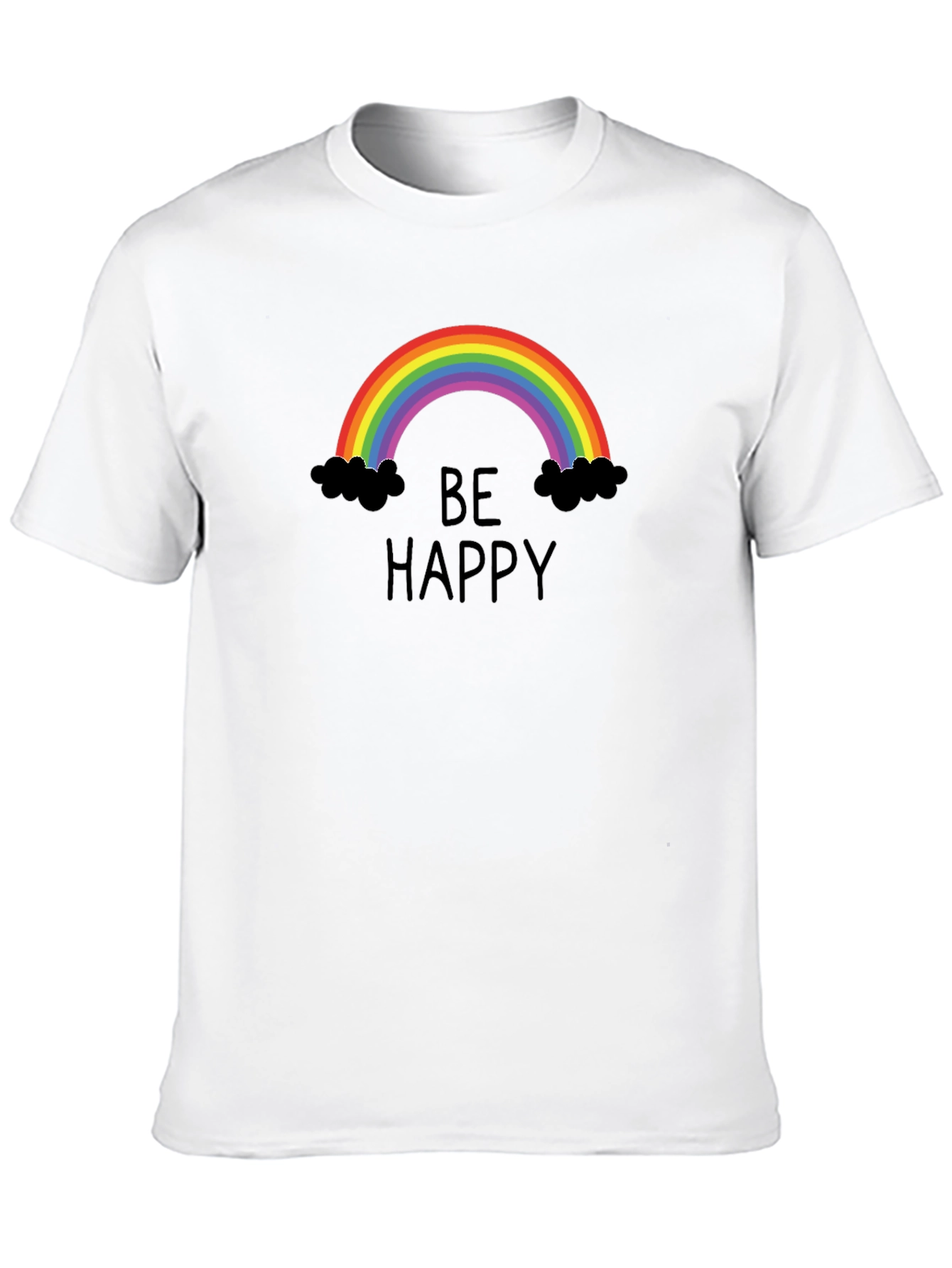 Be Happy Rainbow Graphic Tee - Unisex Black T-Shirt