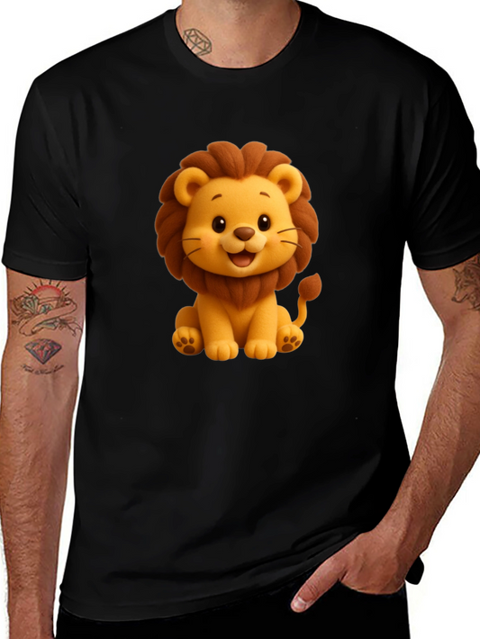 Cute Cartoon Lion Graphic Tee - Black