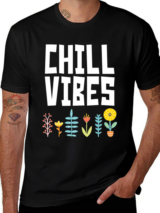 Chill Vibes Graphic T-Shirt - Black Floral Design