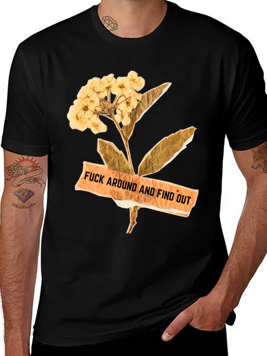 Floral Caution Mens Black Tee