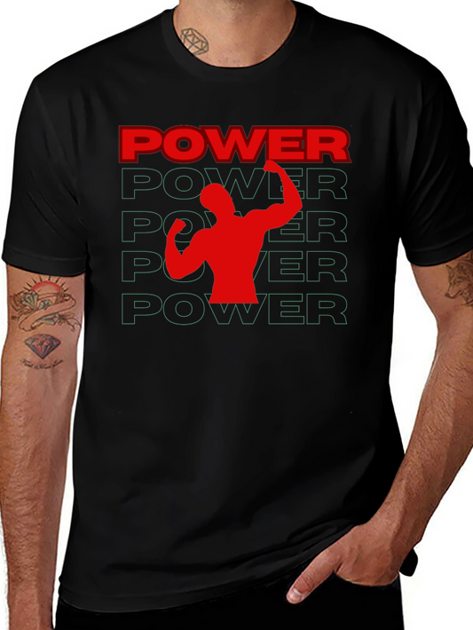 Power Graphic Tee - Black Cotton Gym Shirt